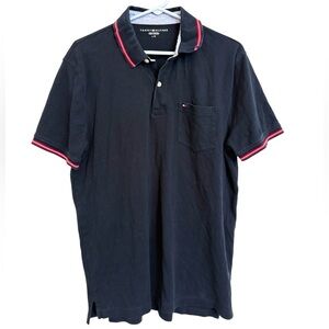 2/$30 Tommy Hilfiger - Men’s Navy Polo Shirt w/ Red Trim & Chest Pocket – Size L